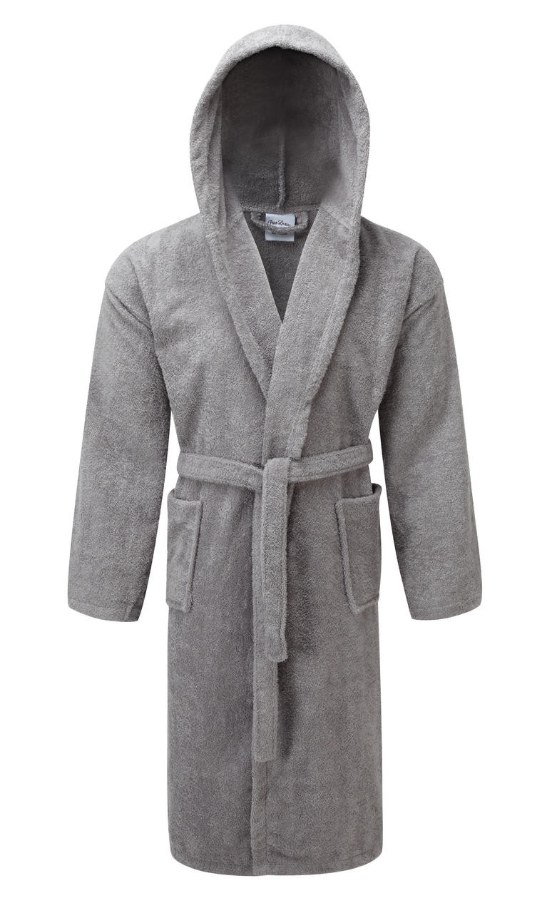 Luxury Hooded Silver Light Grey Terry Towelling Dressing Gown - Egyptian  Collection Soft Cotton - The Towel Shop