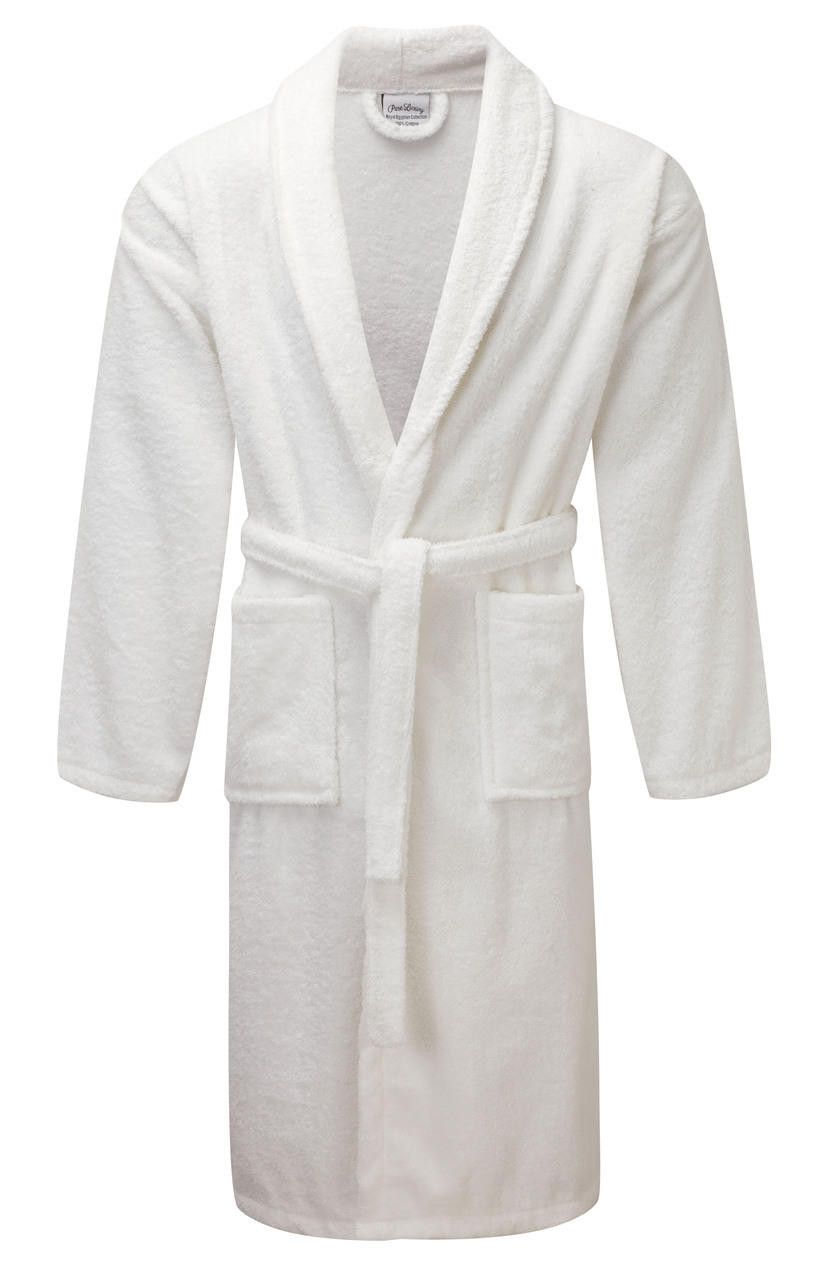 Luxury Shawl Collar White Terry Towelling Dressing Gown Egyptian Collection Soft Cotton