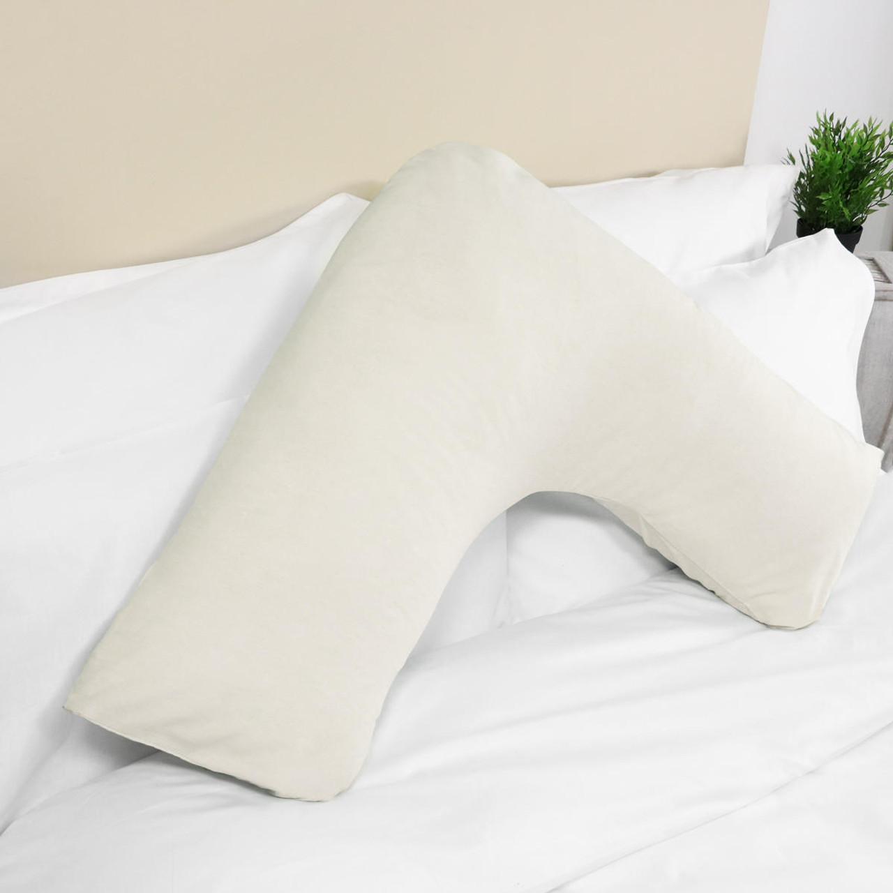 LUXURY ORTHOPAEDIC HOLLOWFIBRE V PILLOW WITH ONE MATCHING  GREEN V PILLOWCASE 