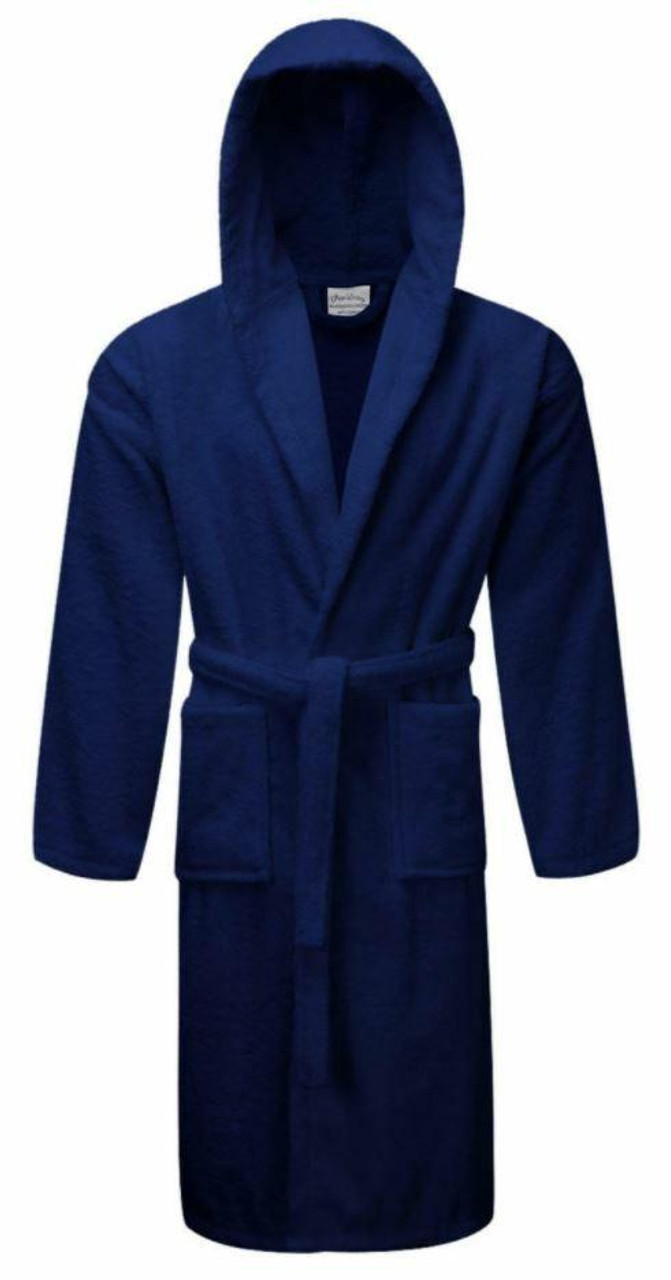 KAV Mens Hooded Towelling Robe-100% Cotton Bathrobe Dressing Gown with  Large Pockets for Shower, Hotel Robe (White,L/XL) | DIY at B&Q