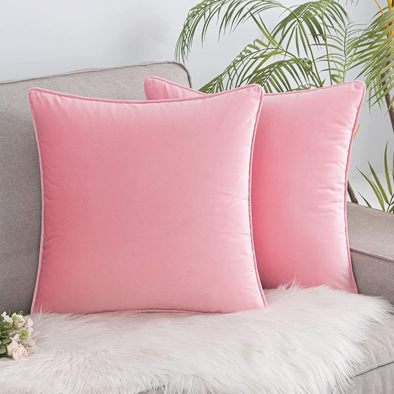 Set of 2 Cushions with Piped Velvet Covers Included 45x45 cm