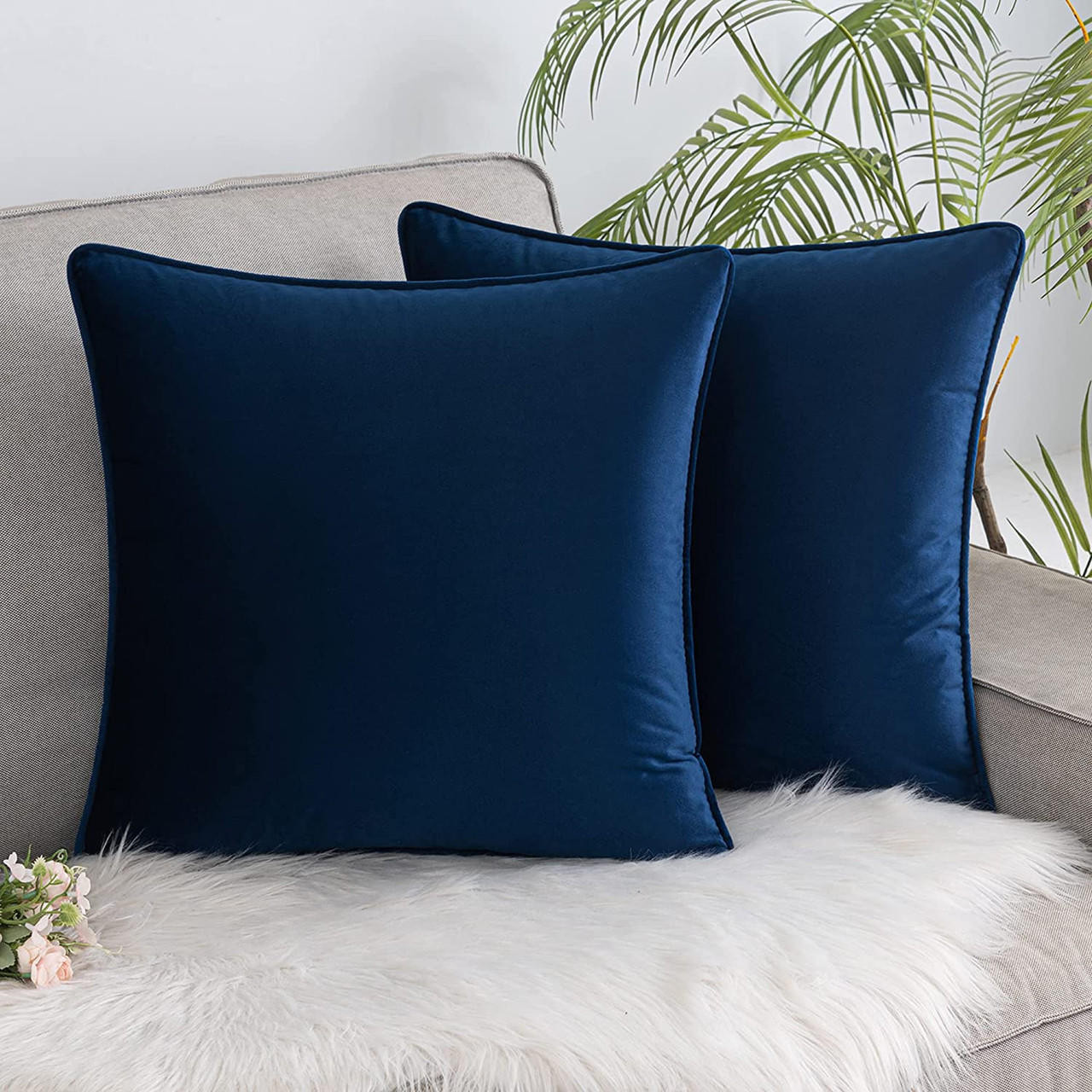 Set of 2 Cushions with Piped Velvet Covers Included 45x45 cm The Towel Shop