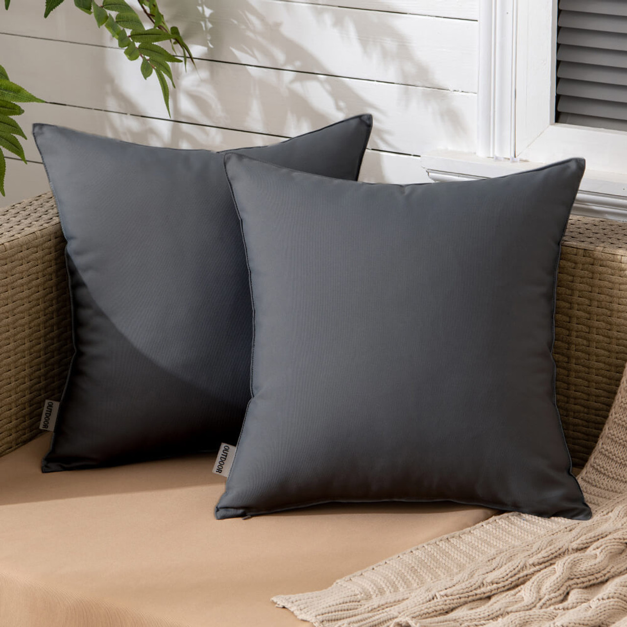 Set of 2 Outdoor Cushions with Waterproof Covers Included 45x45 cm The Towel Shop