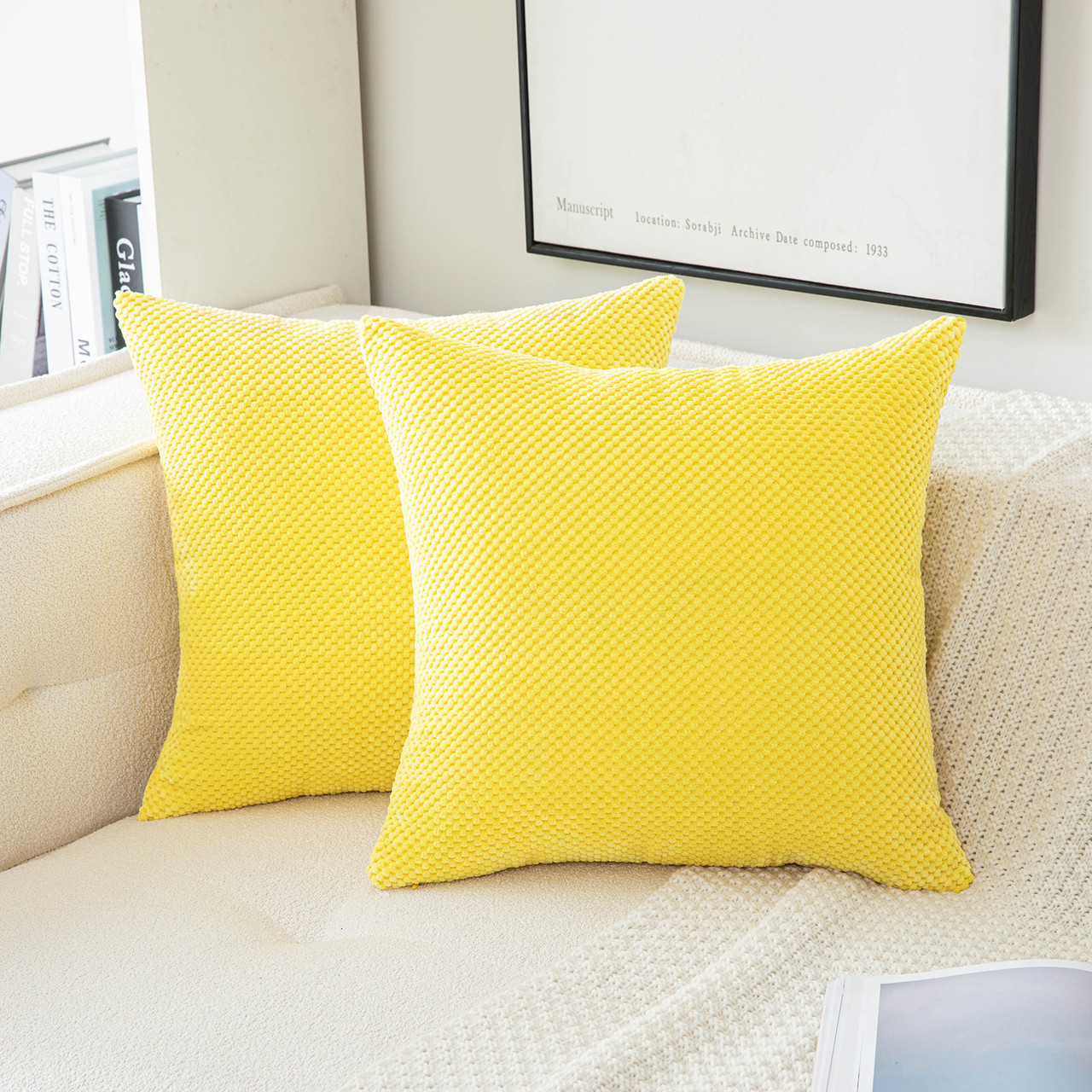 Set of 2 Cushions with Pine Corduroy Covers Included 45x45cm