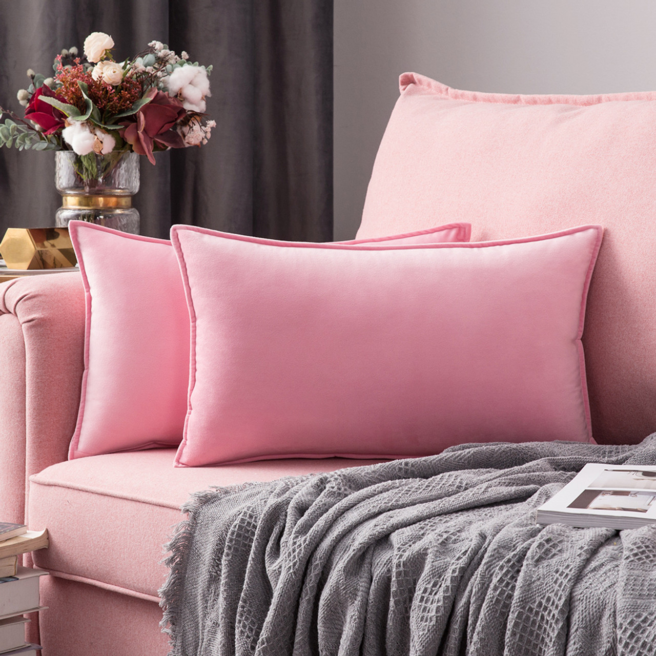Pink velvet pillows shop