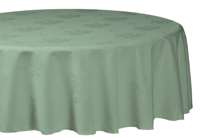 Round Damask Rose Polyester Easy Care Table Cloths Seaform Green 108 274cm