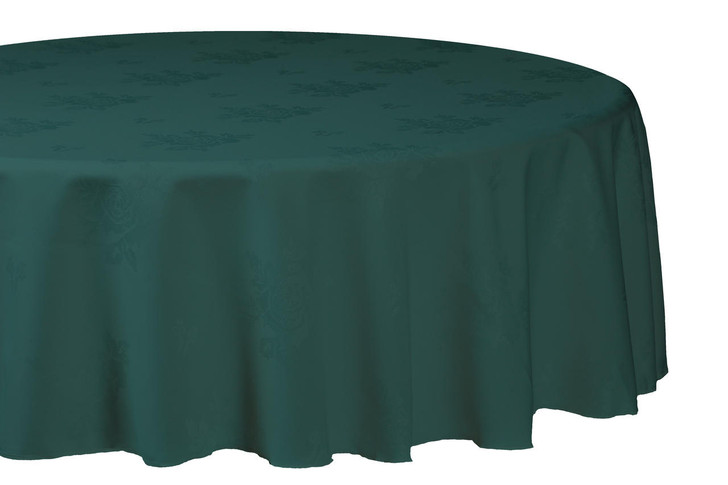 Round Damask Rose Polyester Easy Care Table Cloths Dark Forest Green 108 274cm