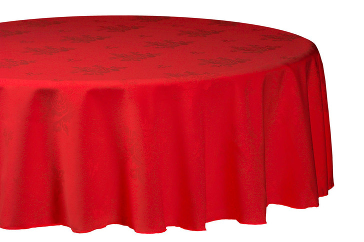Round Damask Rose Polyester Easy Care Table Cloths Red 108 274cm