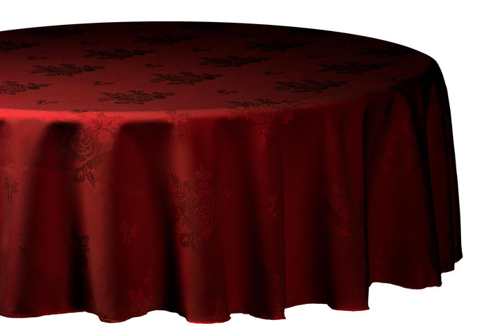 Round Damask Rose Polyester Easy Care Table Cloths Burgundy Wine 108 274cm
