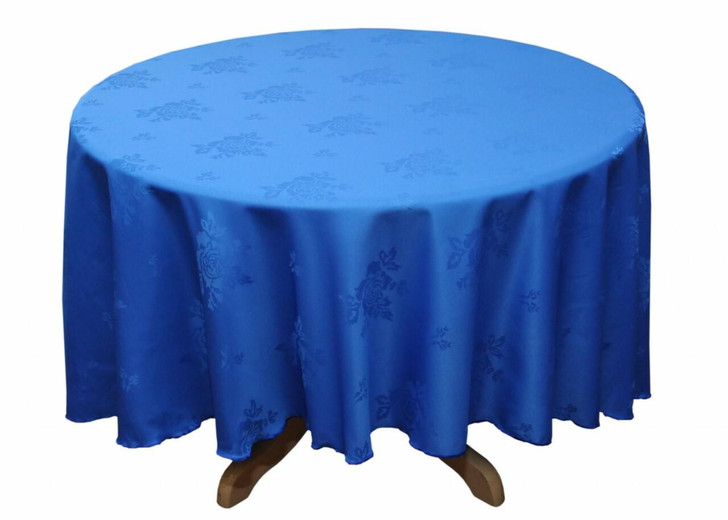 Round Damask Rose Polyester Easy Care Table Cloths Royal Blue 108 274cm