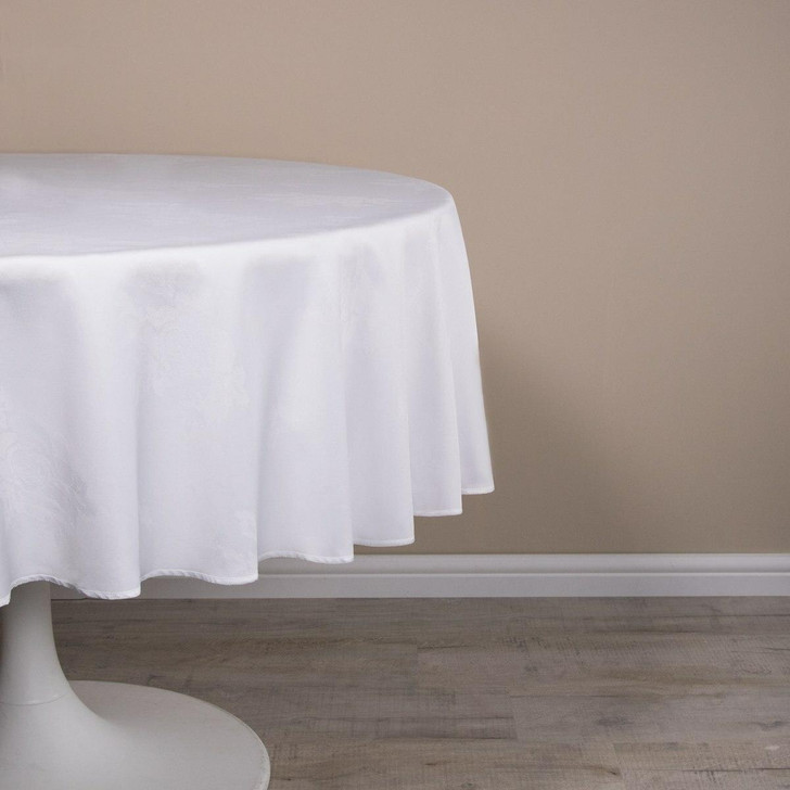 Round Damask Rose Polyester Easy Care Table Cloths White 120 304cm