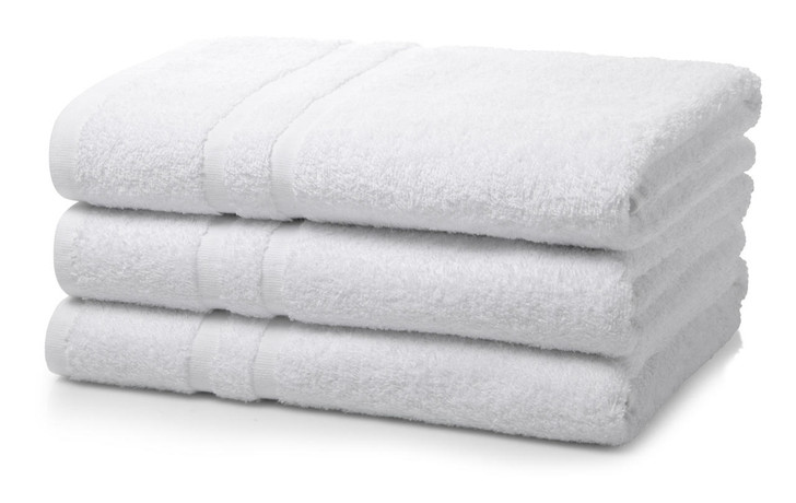 Single Piece White Hotel Institutional Bath Towel 400 GSM 2 Stripe - 70cm x 120cm