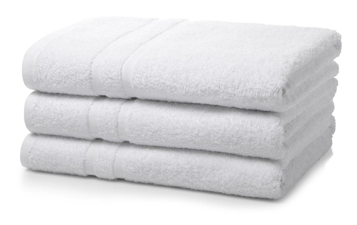 Pack of 4 White Hotel Institutional Bath Towel 400 GSM 2 Stripe - 70cm x 120cm