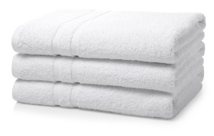 Box of 24 White Thick Hotel Bath Towel 500 GSM 2 Stripe - 70cm x 130cm