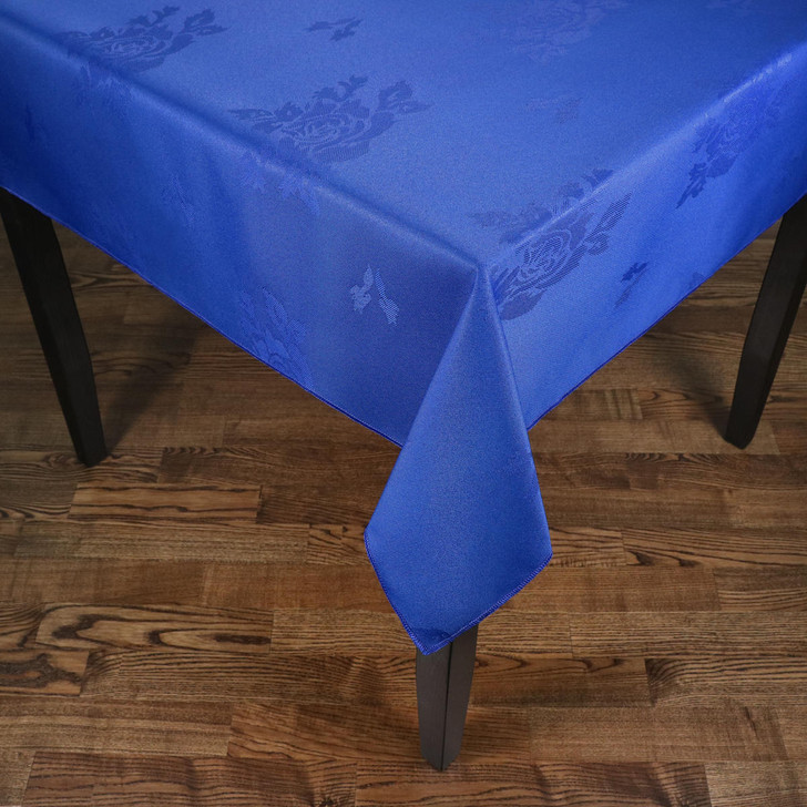 Damask Rose Polyester Table Cloths Easy Care Royal Blue - 70x70 178x178 cm
