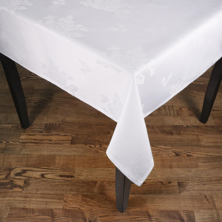 Damask Rose Polyester Table Cloths Easy Care White - 70x90 178x229 cm