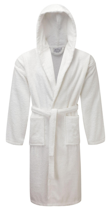 Luxury Hooded White Terry Towelling Dressing Gown - Egyptian Collection Soft Cotton