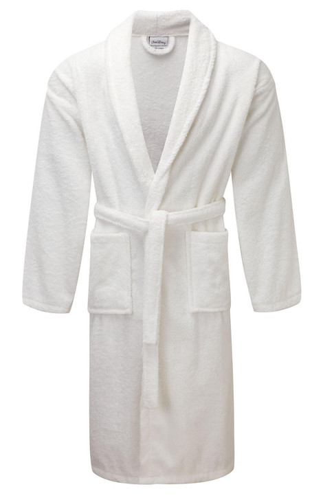 Luxury Shawl Collar White Terry Towelling Dressing Gown - Egyptian Collection Soft Cotton