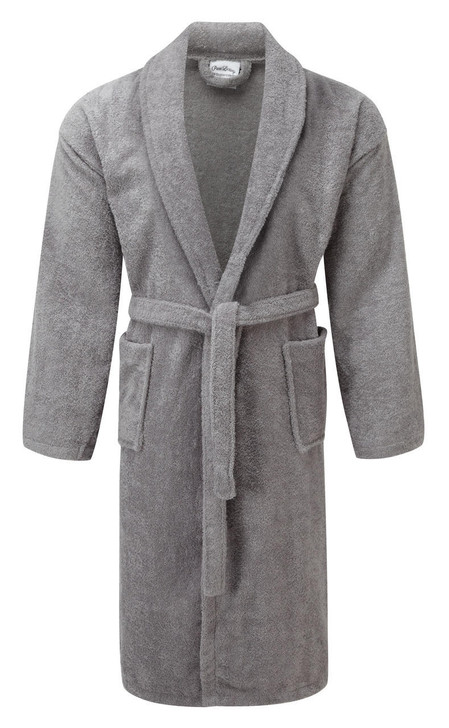 Luxury Shawl Collar Silver Light Grey Terry Towelling Dressing Gown - Egyptian Collection Soft Cotton
