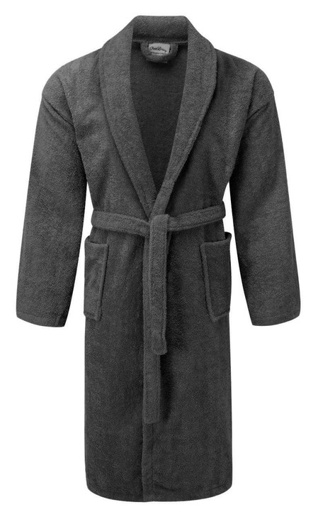 Luxury Shawl Collar Charcoal Terry Towelling Dressing Gown - Egyptian Collection Soft Cotton