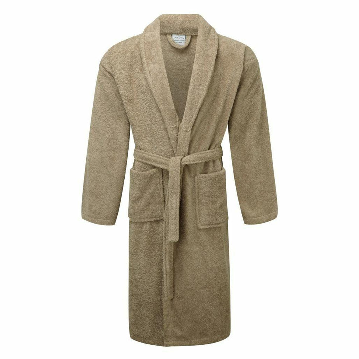 Luxury Shawl Collar Latte Terry Towelling Dressing Gown - Egyptian Collection