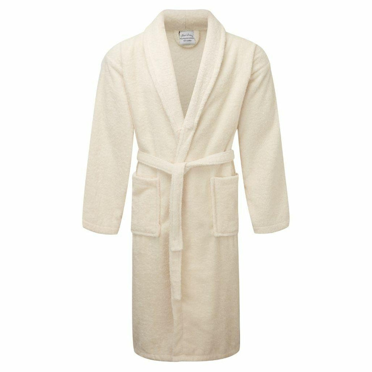 Luxury Shawl Collar Cream Terry Towelling Dressing Gown - Egyptian Collection
