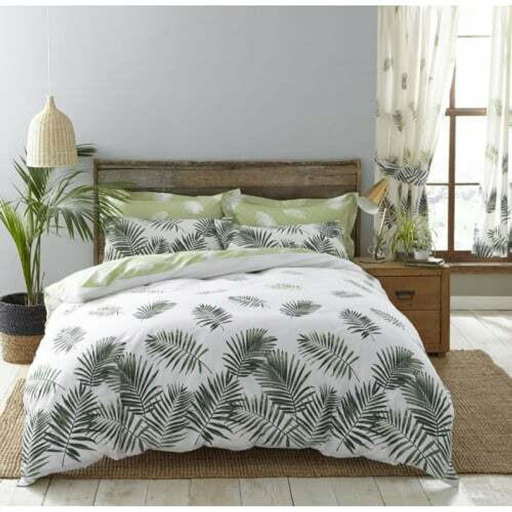 Polycotton Printed Fern Duvet Cover Set - Green