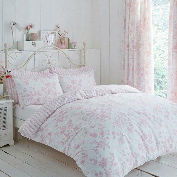 Polycotton Amelie Toile Printed Duvet Cover Set - Pink "Piped"