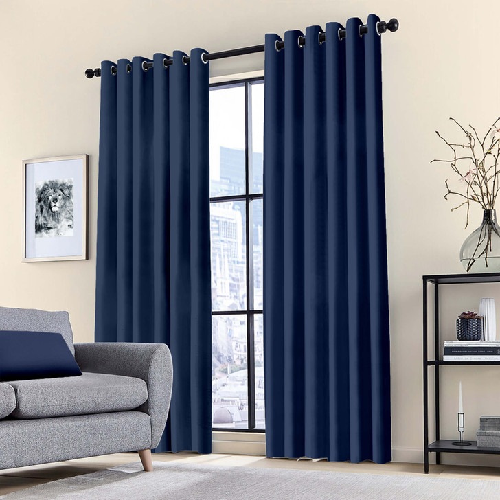 Blackout Thermal Curtains Eyelet Ring Top Curtain Pair With Tie Backs