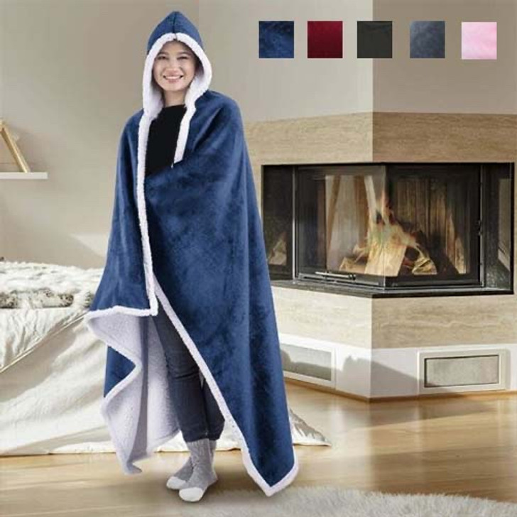 Double Layer Sherpa Hooded Blanket