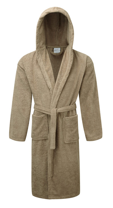 Luxury Hooded Latte Terry Towelling Dressing Gown - Egyptian Collection
