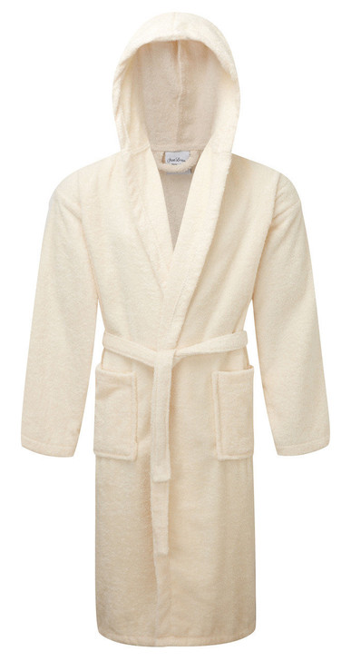 Luxury Hooded Cream Terry Towelling Dressing Gown - Egyptian Collection