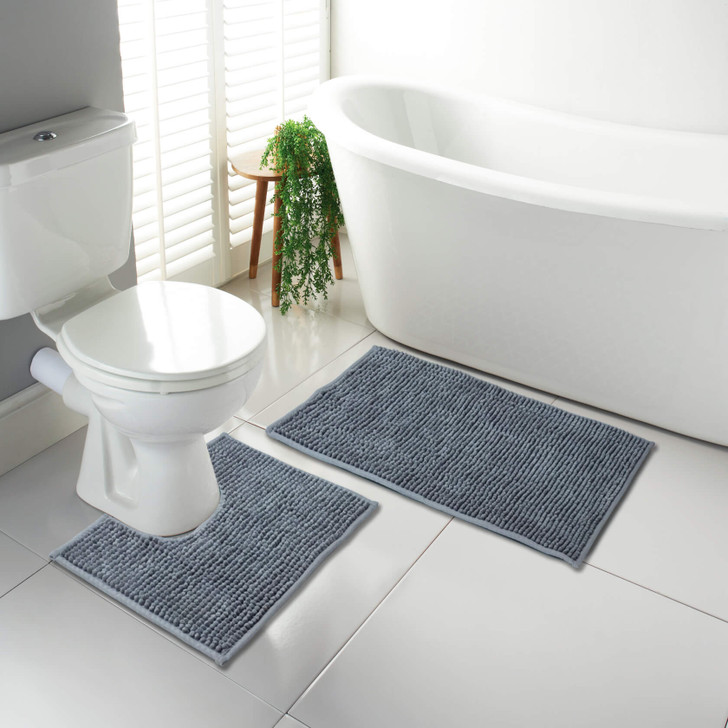 1000 GSM Chenille Chenille Microfibre Bath Mat & Pedestal Set