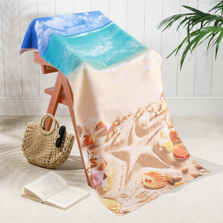 Sand Starfish Design Microfibre Beach Towel – 70 x 150 cm