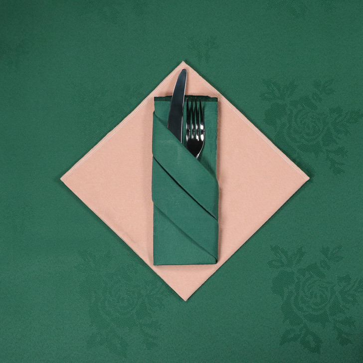 Round Damask Rose Polyester Easy Care Dark Forest Green - Napkins 16x16 41x41cm