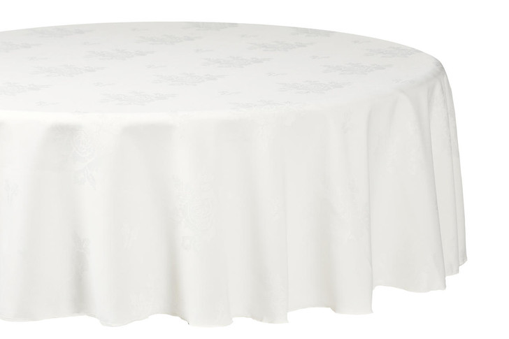 Round Damask Rose Polyester Easy Care Table Cloths White 54 137cm