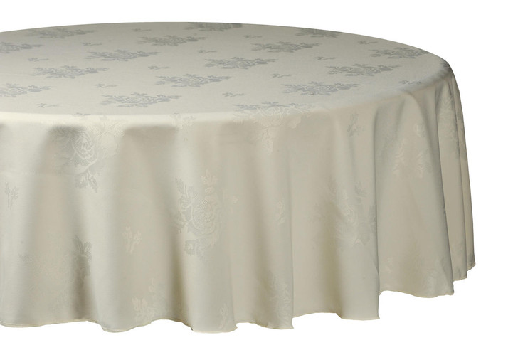 Round Damask Rose Polyester Easy Care Table Cloths Cream Ivory 54 137cm