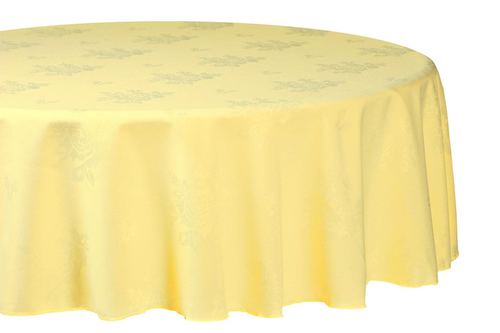 Round Damask Rose Polyester Easy Care Table Cloths Yellow Lemon 108 274cm